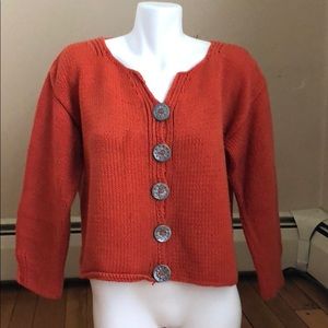 Beautiful PURE Handknit Orange Sweater - Size M/L